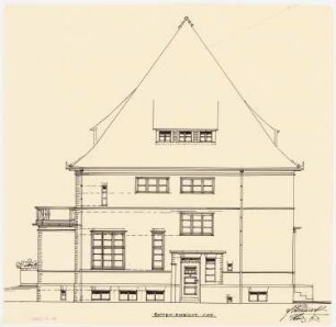Einfamilienhaus mit Garten, Berlin (?): Aufriss Seitenansicht (von Nordwest) 1:50