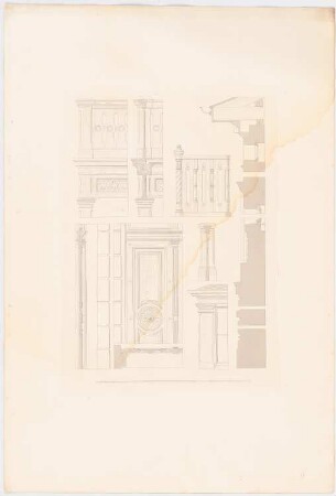 Werke der höheren Baukunst, Darmstadt 1856 Villa in einer Vorstadt (?): Treppendetails