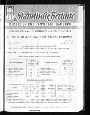 Die Industrie in Hamburg im November 1962 : Lfd. Nr. 2
