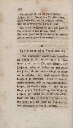 C. Aphorismen über Freymaurerey.
