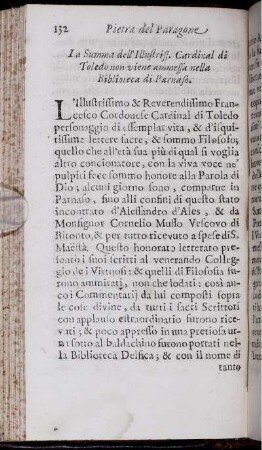 La Summa dell'Illustriss. Cardinal di Toledo non viene ammessa nella Biblioteca di Parnaso