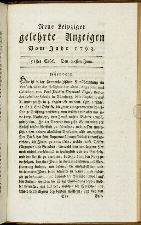51stes Stück. Den 28sten Junii.