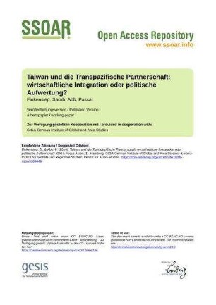 Taiwan und die Transpazifische Partnerschaft: wirtschaftliche Integration oder politische Aufwertung?