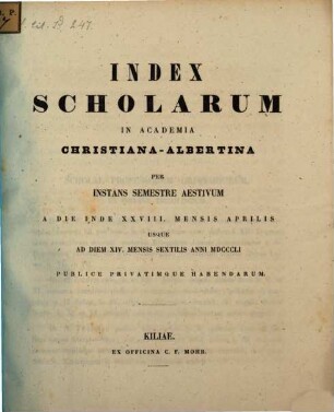 Index scholarum in Academia Regia Christiana Albertina, SS 1851