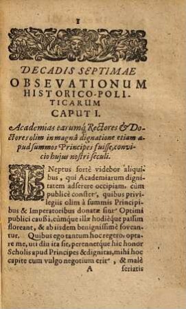 Observationum Historico-Politicarum Decades ... Michaelis Piccarti Fr. Professoris Norici:, [2]. Decades Sex Posteriores