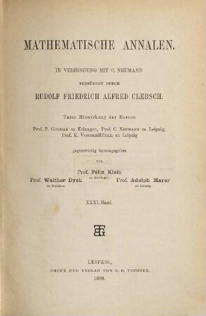 Mathematische Annalen. 31. 1888