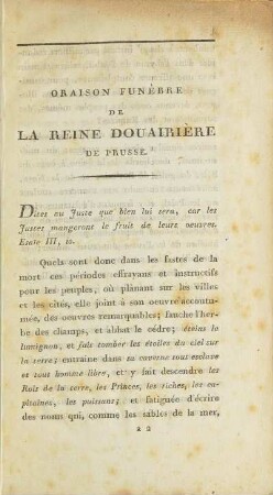 Oraison funèbre de La Reine Douairière de Prusse