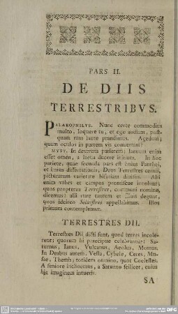 Pars II. De Diis Terrestribus