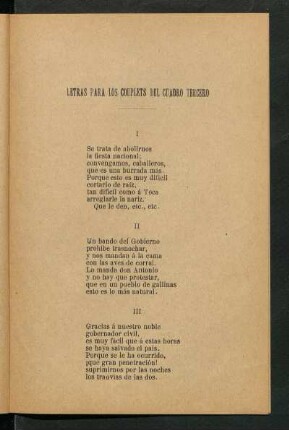Letras para los couplets del cuadro tercero