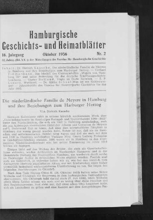 Die niederländische Familie de Meyere in Hamburg und ihre Beziehungen zum Harburger Herzog