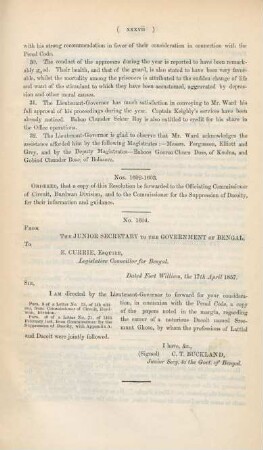 Nos. 1604. From the junior secretary to the government of Bengal, to E. Currie, Esquire, Legislative councillor for Bengal