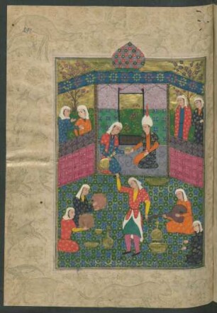Illustration: Yūsuf (Josef) und Zulaiḫā (?) bei festlichem Gelage