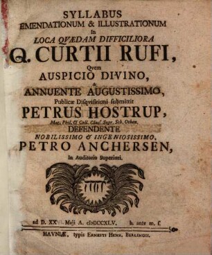 Syllabus emendationum et illustrationum ad loca quaedam difficiliora Q. Curtii Rufi