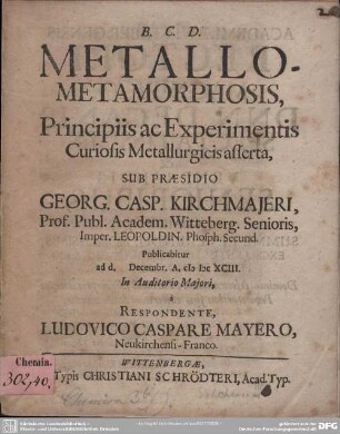 Metallo-metamorphosis : principiis ac experimentis curiosis metallurgicis afferta