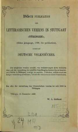 Deutsche Volksbücher : aus einer Zürcher Handschrift des fünfzehnten Jahrhunderts
