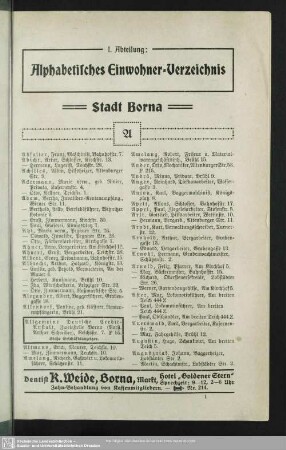 I. Abteilung. Einwohnerverzeichnis : I. Abteilung. Alphabetisches Einwohner-Verzeichnis