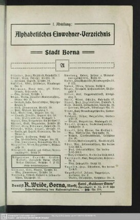I. Abteilung. Einwohnerverzeichnis : I. Abteilung. Alphabetisches Einwohner-Verzeichnis