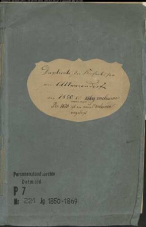 Kirchenbuchduplikate der katholischen Gemeinde (GHT 1850-1874). (Gemeinde: Warendorf, Alte Pfarre, katholisch - Kirchspiel-)