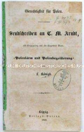 Pamphlet von Ludwig Königk an Ernst Moritz Arndt über die Freiheit Polens
