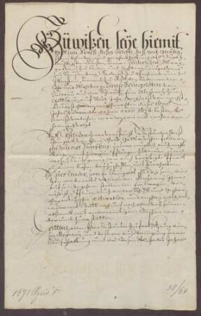 Bestandsbrief über die Gottesauer Meierei zwischen der Landesherrschaft und Hans Bringold.