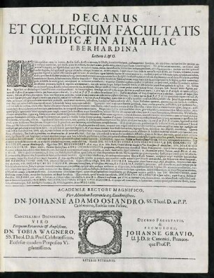 Decanus Et Collegium Facultatis Juridicae In Alma Hac Eberhardina Lecturis S. & O.