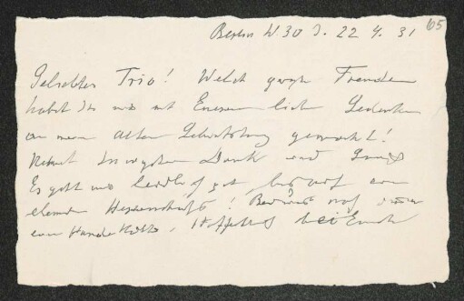 Brief von Heinrich Grünfeld an Gerhart Hauptmann