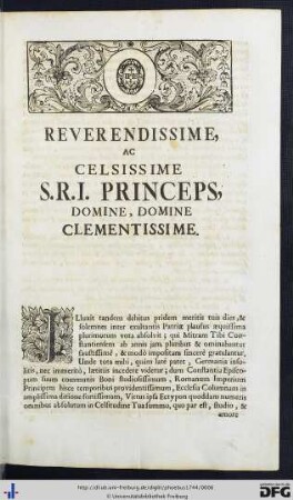 Reverendissime Ac Celsissime S.R.I. Princeps, Domine, Domine Clementissime.