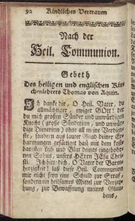 Anmüthige Danksagung des Heil. Thomas von Aquin nach der H. Communion.