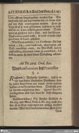 Ad Tit. XVII. Ord. Rec. Von Reassumtion des Processus