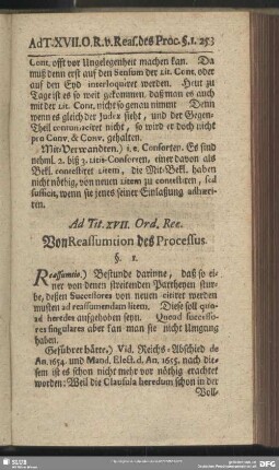 Ad Tit. XVII. Ord. Rec. Von Reassumtion des Processus