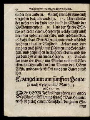 Evangelium am fünfften Sontage nach Epiphania/ ...