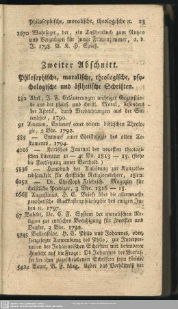 Zweiter Abschnitt. Philosophische, moralische, theologische, psychologische und ästhetische Schriften