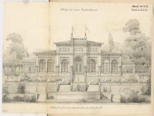 Gartenhaus Monatskonkurrenz Oktober 1877: Aufriss Gartenansicht; Maßstabsleiste