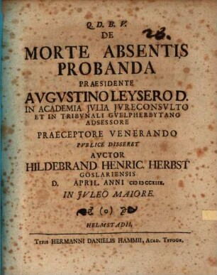 Diss. de morte absentis probanda