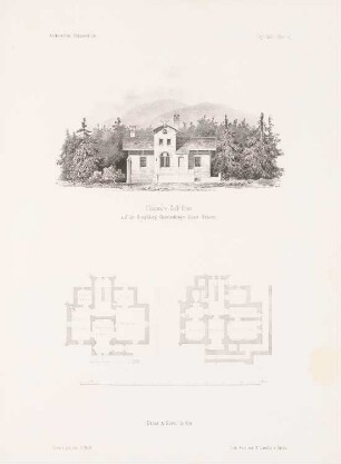 Chaussee-Zollhaus an der Hirschberg-Reichenberger Kunststraße in Schlesien: Grundrisse, Ansicht (aus: Architektonisches Skizzenbuch, H. 35, 1858)