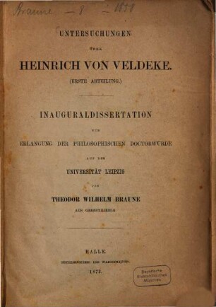 Untersuchungen über Heinrich von Veldeke : (1. Abteilung)
