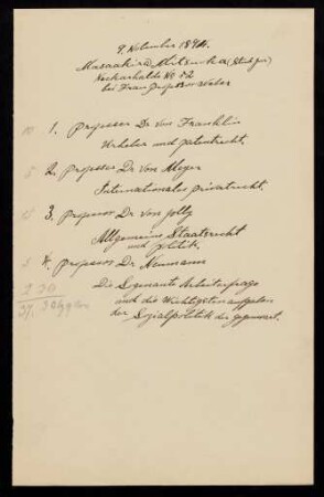 Belegliste: Vorlesungen im Wintersemester 1894/1895