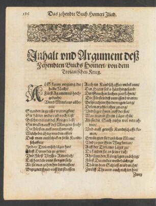 Inhalt und Argument deß Zehendten Buchs Homeri/ von dem Troianischen Krieg.