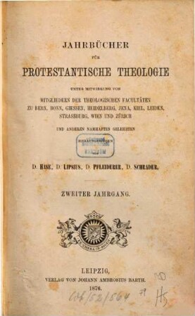 Jahrbücher für protestantische Theologie. 2. 1876