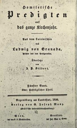 Homiletische Predigten auf das ganze Kirchenjahr, 5. Homiletische Predigten auf die Feste des Kirchenjahrs