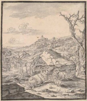Berglandschaft mit Ziege und Schafen