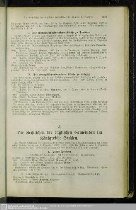 J. Die Geistlichen der englischen Gemeinden im Königreiche Sachsen
