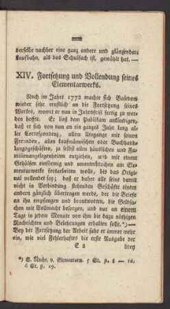 XIV. Fortsetzung und Vollendung seines Elementarwerks