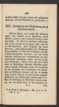 XIV. Fortsetzung und Vollendung seines Elementarwerks