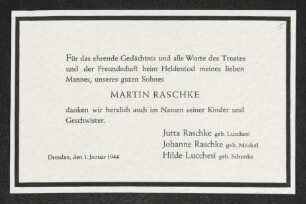 Brief von Jutta Raschke, Johanne Raschke und Hilde Lucchesi an Gerhart Hauptmann