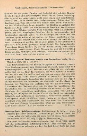 353-354 [Rezension] Newman, John Henry, Écrits autobiographiques