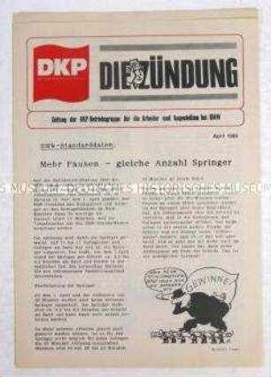 Zeitung der DKP für die Arbeiter und Angestellten bei BMW u.a. zu den Arbeitsbedingungen, zum Kampf um atomare Abrüstung und zur Europawahl