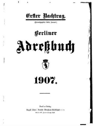 Erster Nachtrag Berliner Adreßbuch 1907