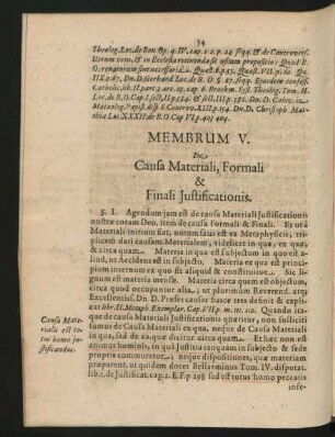 Membrum V. De Causa Materiali, Formali & Finali Justificationis.