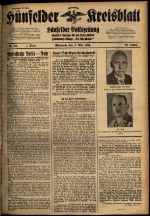 Erste Ausgabe vom Mittwoch, den 02. Mai 1934.